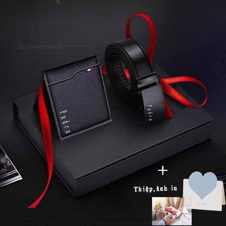 Quà tặng hỗ trợ in thiệp, lời chúc cho người thương, ví da + thắt lưng nam full túi hộp như hình