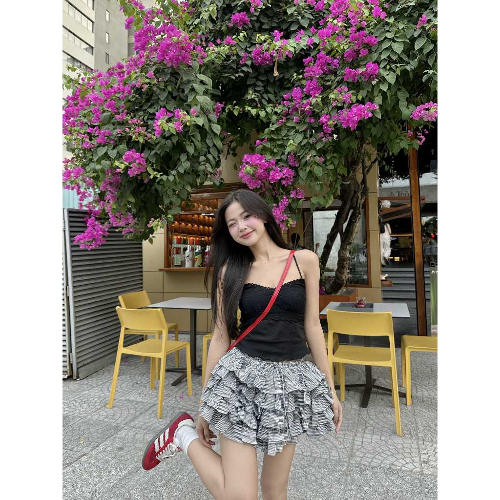 (CS) Áo Hai Dây Nơ Ren Form Ôm, Áo Dây Viền Ren Croptop Thoáng Mát | ELEGANT TOP | Secodee