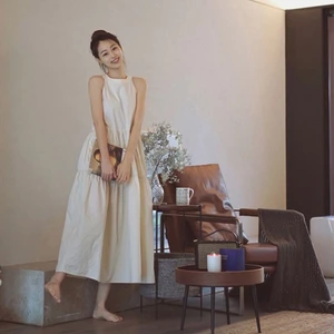 Váy đầm babydoll dáng dài thiết kế cổ yếm phong cách tiểu thư nhẹ nhàng hàng QCCC xu hướng Hàn SP100