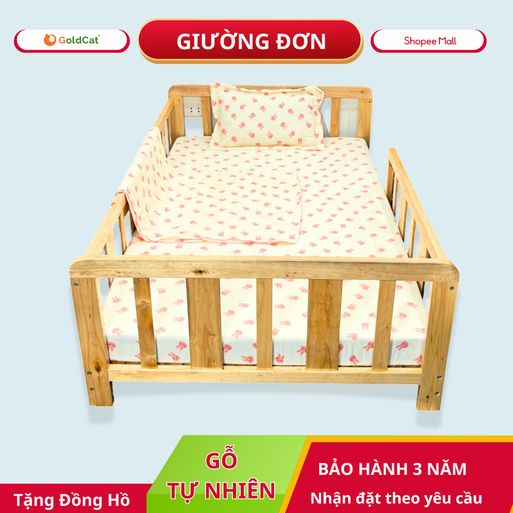 Ảnh Giường Gỗ GOLDCAT Cho Trẻ Từ 2-15 Tuổi Phong Cách Hàn Quốc, Trọng Tải Tối Đa 180kg, Gỗ Quế An Toàn 1