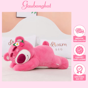 Gấu bông, Gấu dâu, Gấu Lotso nằm ngủ Size To 80cm, 100cm bông mịn ú nu siêu dễ thương mềm mại - Gấu bông Hott