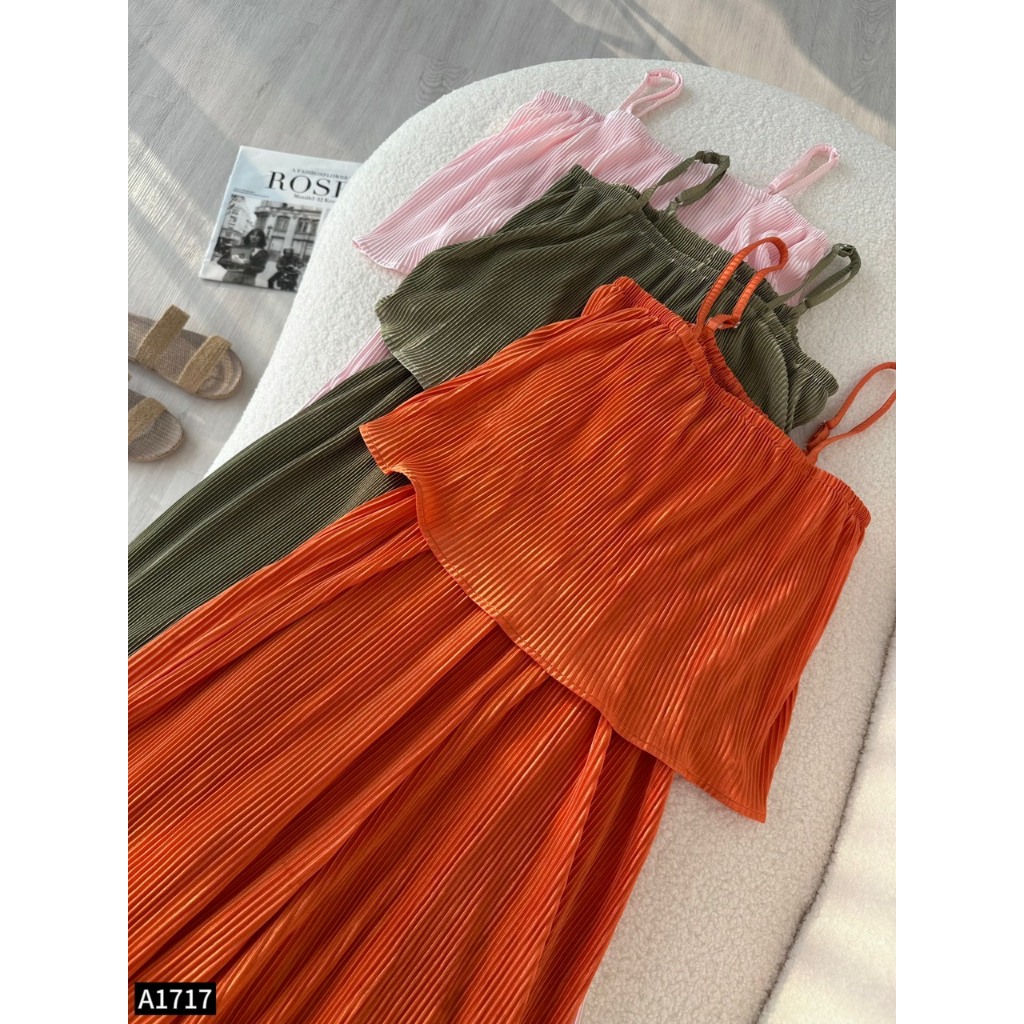 Jumpsuit 2 dây lụa dập ly chạy chun phối bèo A1717