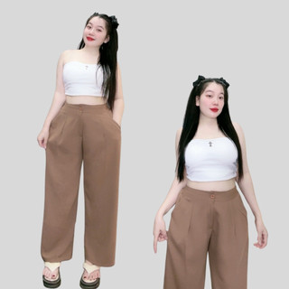 Quần suông bigsize nữ dáng dài ống rộng cạp cao thoải mái chất vải tuyết mưa mềm mịn thời trang công sở QS