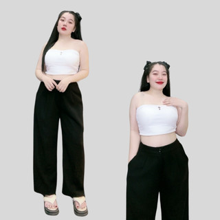 Quần suông bigsize nữ dáng dài ống rộng cạp cao thoải mái chất vải tuyết mưa mềm mịn thời trang công sở QS
