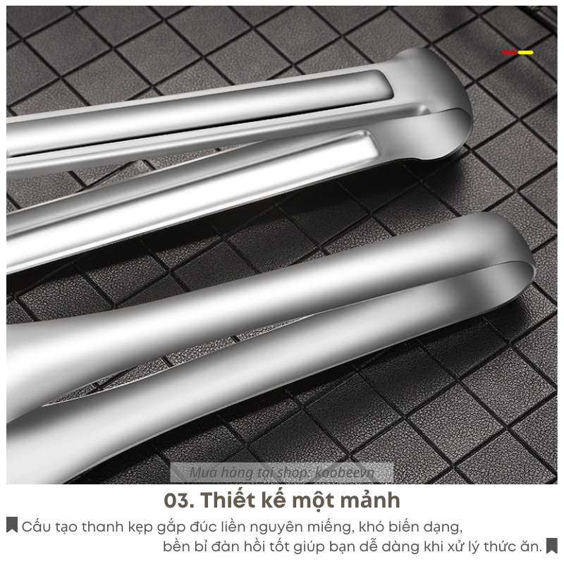 Kẹp Gắp Thực Phẩm Inox 304 Có Lỗ KOOBEE – Gắp Thịt Nướng, Gắp Cá Chiên, Gắp Rau Salad – Size 23cm & 27.8cm |017