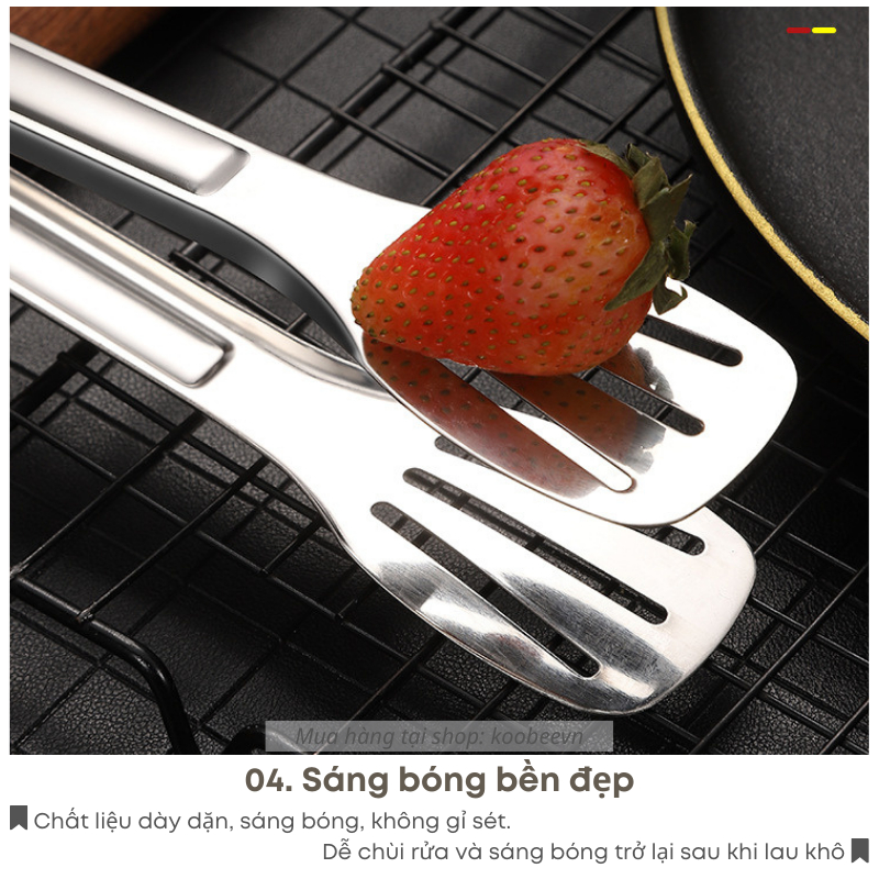 Kẹp Gắp Thực Phẩm Inox 304 Có Lỗ KOOBEE – Gắp Thịt Nướng, Gắp Cá Chiên, Gắp Rau Salad – Size 23cm & 27.8cm |017