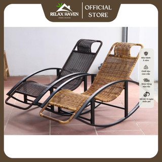 Ghế bập bênh con thoi thư giãn Relax Haven giả mây khung thép chắc chắn sử dụng phòng khách ban công sân vườn