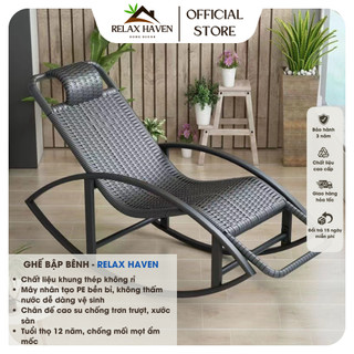 Ghế bập bênh con thoi thư giãn Relax Haven giả mây khung thép chắc chắn sử dụng phòng khách ban công sân vườn