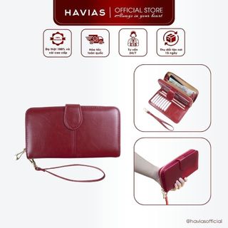LIP HAVIAS bóp dài cầm tay có khoá kéo tiện lợi da bò Nappa thật 100%