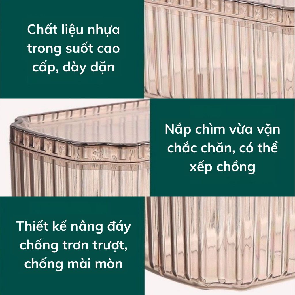 Hộp Đựng Trang Sức Bằng Nhựa Cao Cấp Có Nắp, Khay Đựng Nhẫn, Vòng Tay, Khuyên Tai, Mỹ Phẩm Chia Ngăn 3 Tầng Tiện Lợi