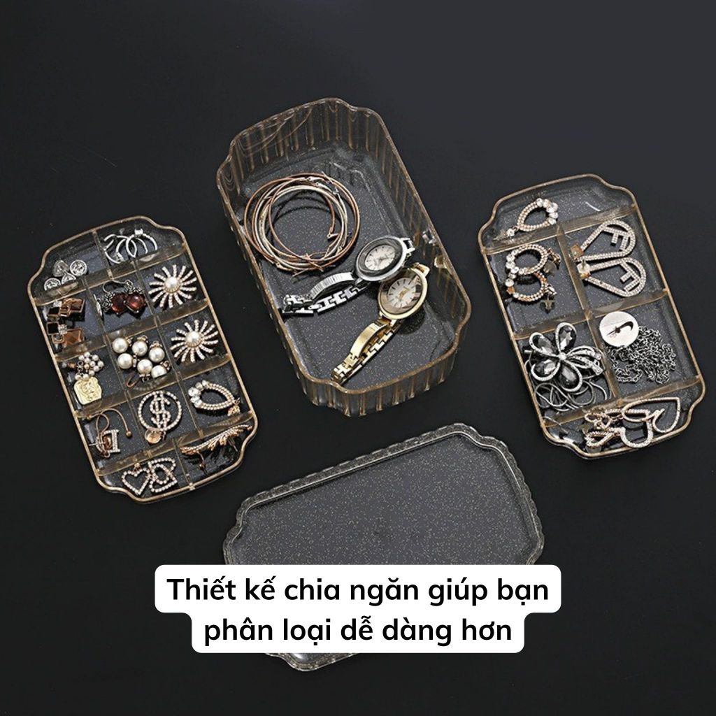 Hộp Đựng Trang Sức Bằng Nhựa Cao Cấp Có Nắp, Khay Đựng Nhẫn, Vòng Tay, Khuyên Tai, Mỹ Phẩm Chia Ngăn 3 Tầng Tiện Lợi