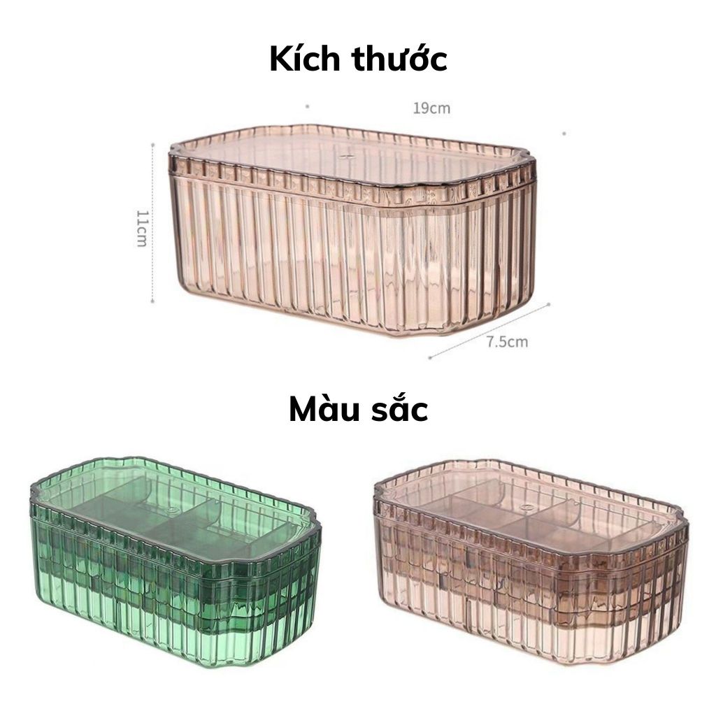 Hộp Đựng Trang Sức Bằng Nhựa Cao Cấp Có Nắp, Khay Đựng Nhẫn, Vòng Tay, Khuyên Tai, Mỹ Phẩm Chia Ngăn 3 Tầng Tiện Lợi