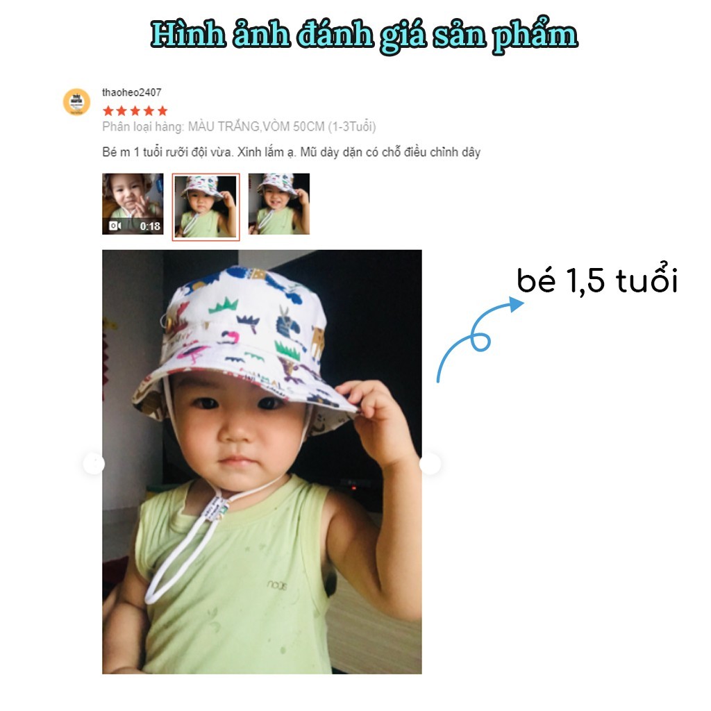 Ảnh Mũ cho bé trai bé gái 1989KIDS vành bucket phù hợp trẻ em từ 1 đến 6 tuổi vòm 50-54cm,chất liệu cotton thấm hút mồ tốt 3