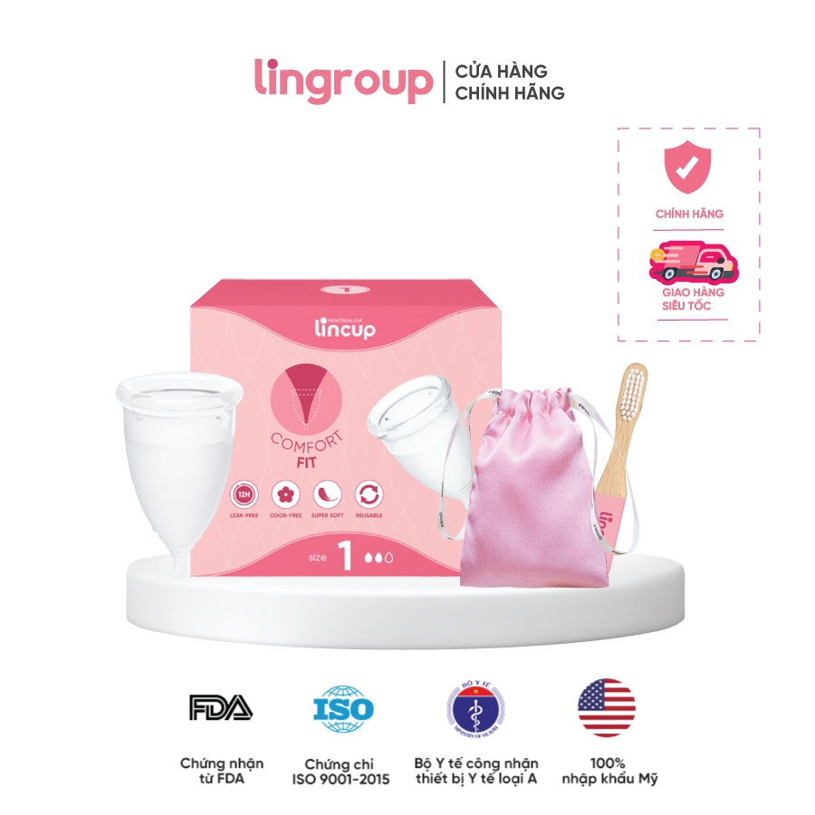 Ảnh Combo Cốc nguyệt san Lincup đi kèm túi lụa, bàn chải vệ sinh cốc 1
