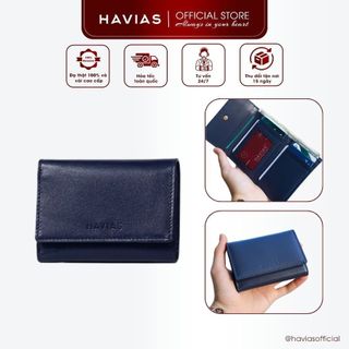 HEART3 HAVIAS ví mini thiết kế 3 gấp siêu mỏng da bò Vachetta Premium nhập khẩu
