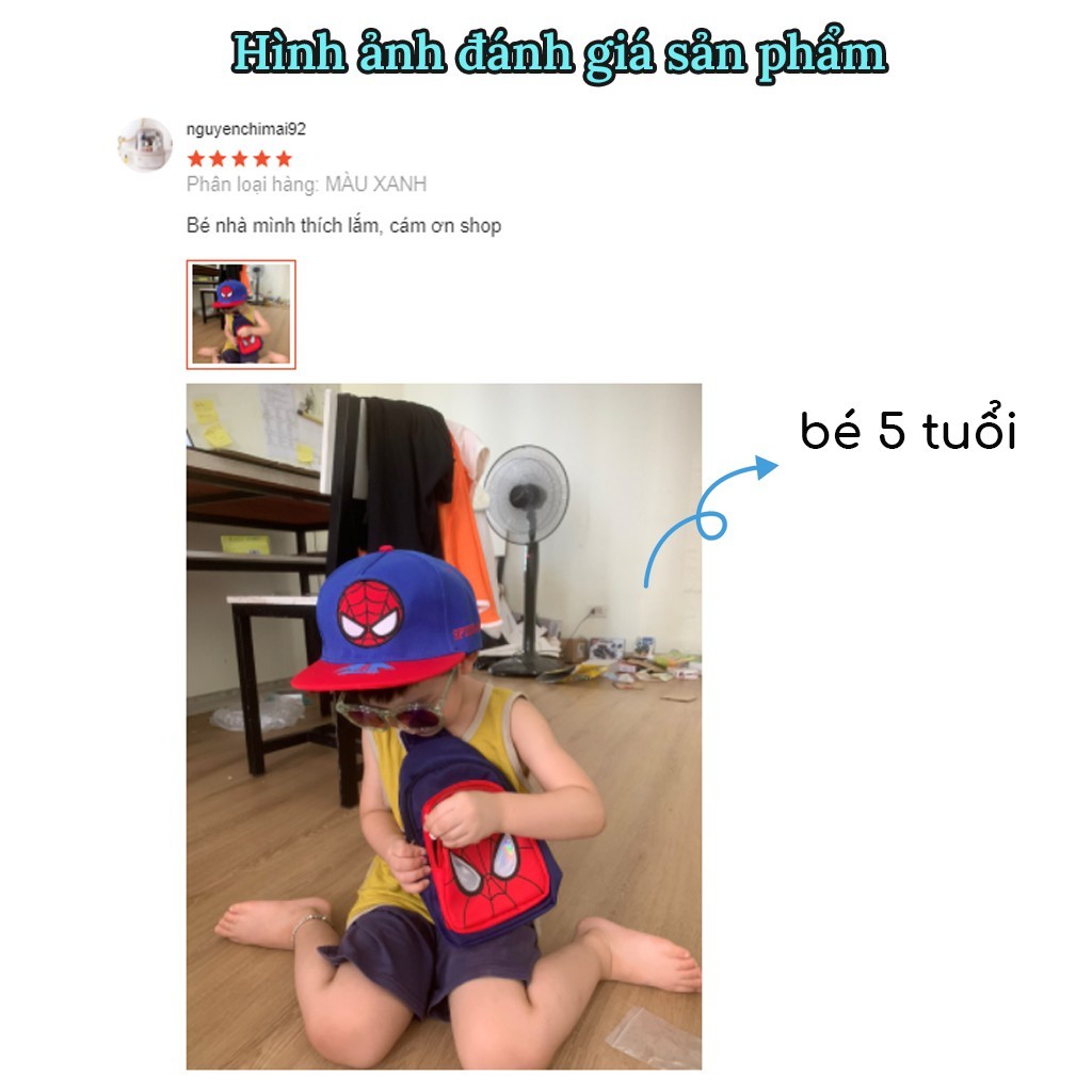 Ảnh Nón cho bé trai 2 đến 5 tuổi 1989KIDS Mũ cho bé trai vòm đầu 52cm hình in siêu nhân spidermen vành rộng chống nắng tốt 1