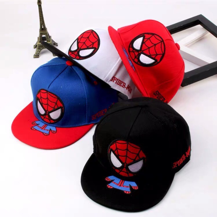 Ảnh Nón cho bé trai 2 đến 5 tuổi 1989KIDS Mũ cho bé trai vòm đầu 52cm hình in siêu nhân spidermen vành rộng chống nắng tốt 2
