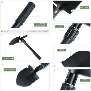 (freeship) Xẻng gấp gọn đa năng 4 chức năng có la bàn Dùng đi phượt, cắm trại, làm vườn có túi đựng
