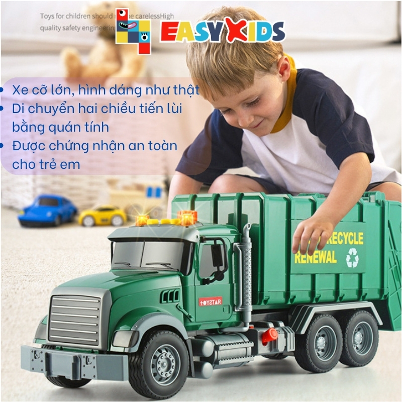 Xe Rác Đồ Chơi, Xe Chở Rác Đổ Rác Cỡ Lớn Toystar Cho Bé Có Đèn Nhạc Như Thật