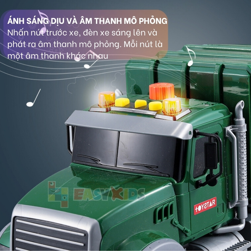Xe Rác Đồ Chơi, Xe Chở Rác Đổ Rác Cỡ Lớn Toystar Cho Bé Có Đèn Nhạc Như Thật