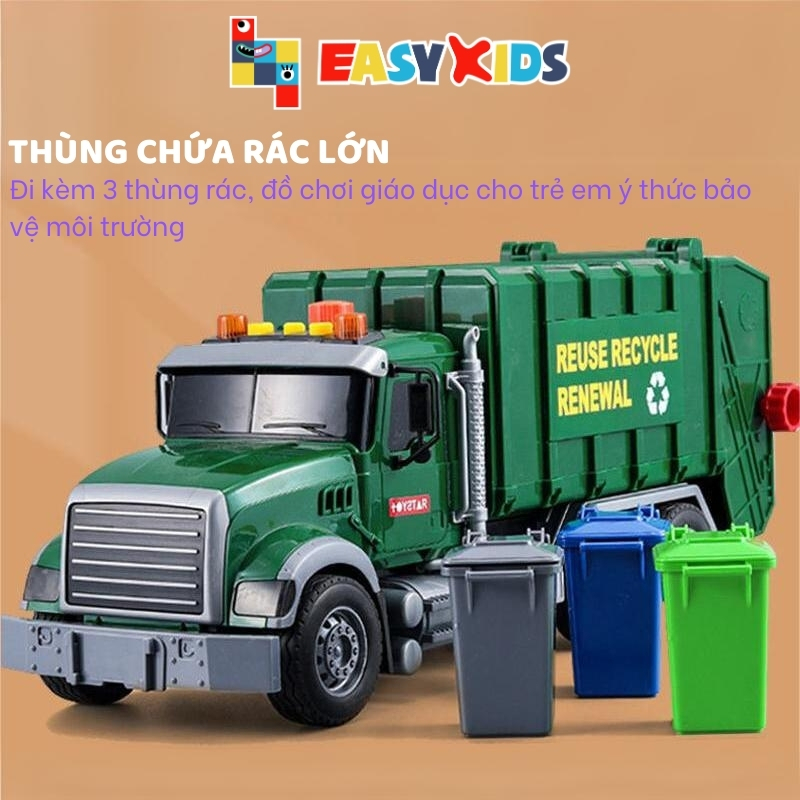 Xe Rác Đồ Chơi, Xe Chở Rác Đổ Rác Cỡ Lớn Toystar Cho Bé Có Đèn Nhạc Như Thật