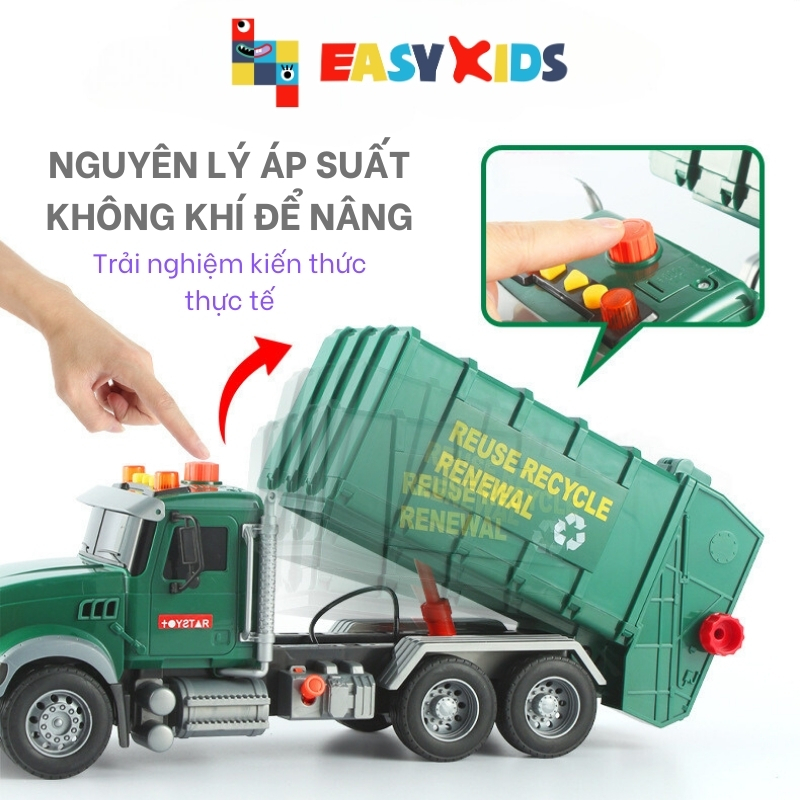 Xe Rác Đồ Chơi, Xe Chở Rác Đổ Rác Cỡ Lớn Toystar Cho Bé Có Đèn Nhạc Như Thật