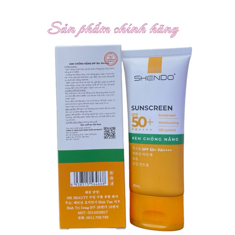 Kem Chống Nắng SHENDO Sunscreen SPF50+ PA++++ - 80ml