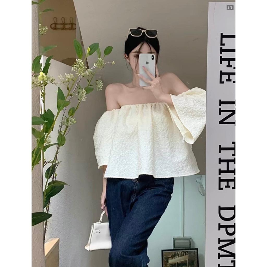 Áo trễ vai tiểu thư dáng babydoll bồng xoè hàng QCCC đi chơi đi biển sang chảnh phong cách Hàn Quốc SP111