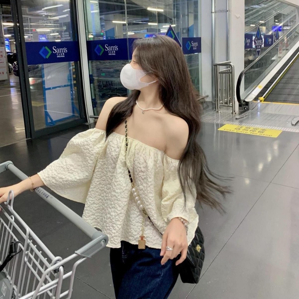 Áo trễ vai tiểu thư dáng babydoll bồng xoè hàng QCCC đi chơi đi biển sang chảnh phong cách Hàn Quốc SP111