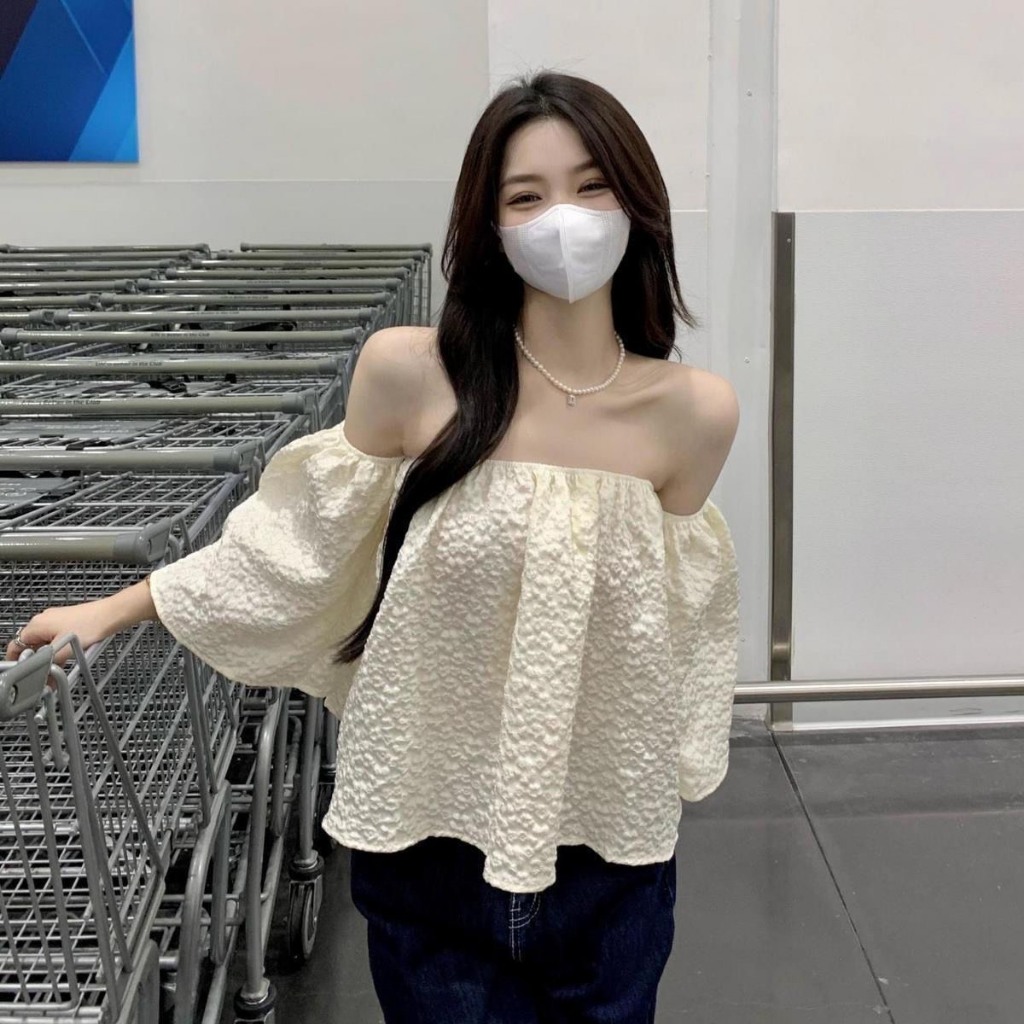 Áo trễ vai tiểu thư dáng babydoll bồng xoè hàng QCCC đi chơi đi biển sang chảnh phong cách Hàn Quốc SP111