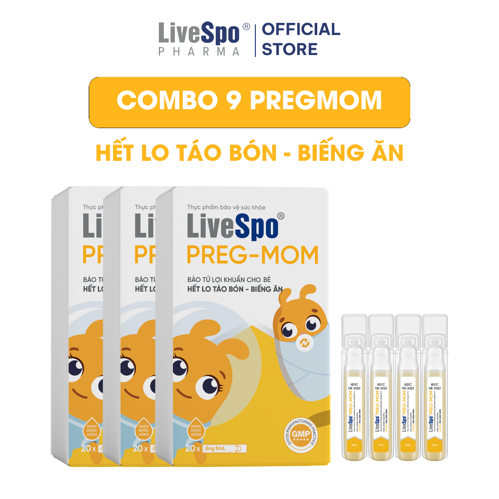 Ảnh Combo 3 hộp Men vi sinh chứa Bào tử lợi khuẩn LiveSpo Pregmom cho bé Táo bón, Biếng ăn (20 ống) 2