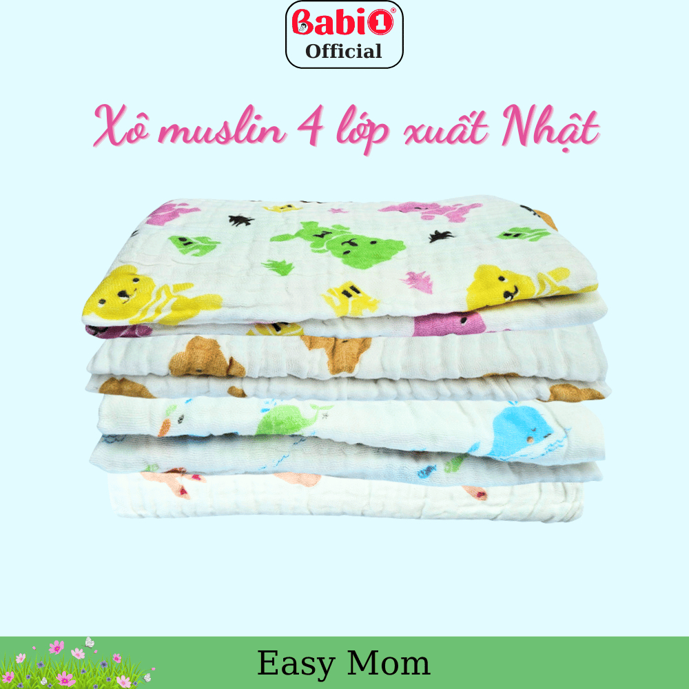 Khăn Tắm Xô 4 Lớp Babi 1 Xuất Nhật Siêu Thấm Hút Cho Bé Size 105x110cm