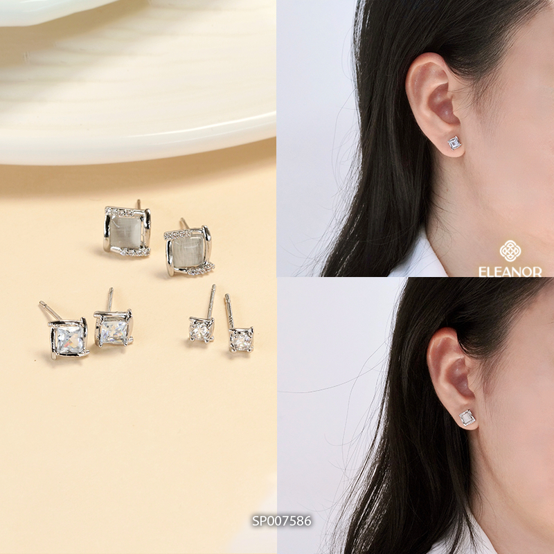 Set bông tai nữ chuôi bạc 925 Eleanor Accessories đính đá phụ kiện trang sức khuyên tai 6516