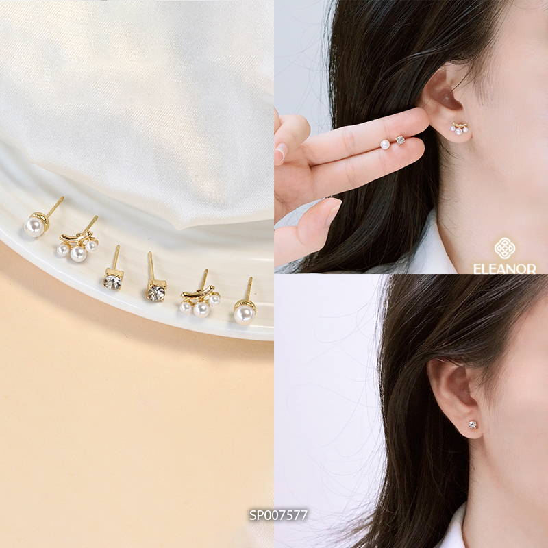 Set bông tai nữ chuôi bạc 925 Eleanor Accessories đính đá phụ kiện trang sức khuyên tai 6516