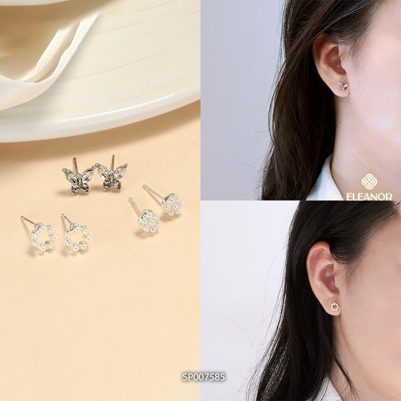Set bông tai nữ chuôi bạc 925 Eleanor Accessories đính đá phụ kiện trang sức khuyên tai 6516