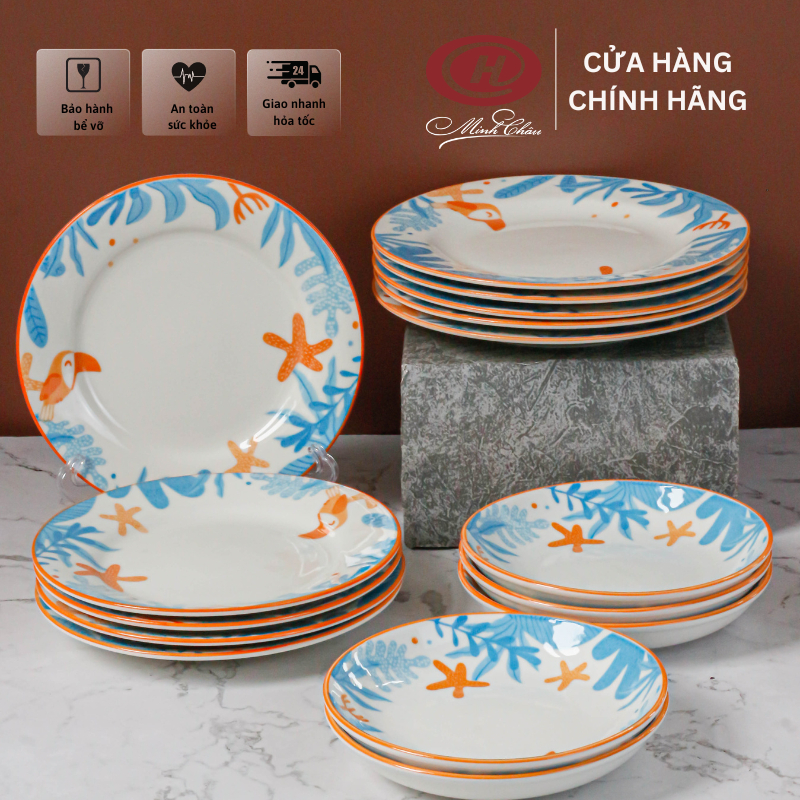 Đĩa sứ cao cấp họa tiết mùa hè nhiệt đới tươi tắn - Sứ Minh Châu
