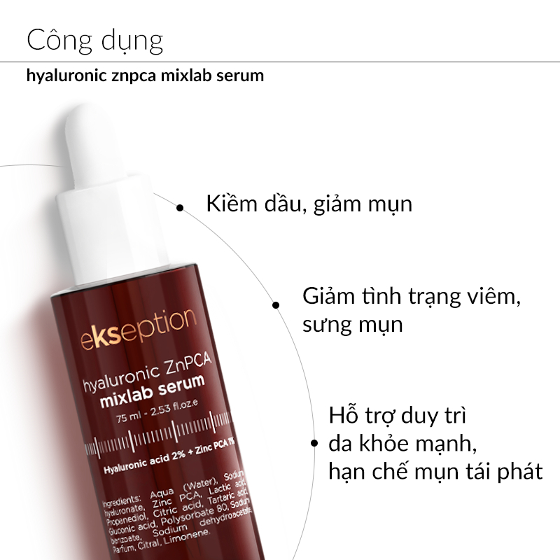Ảnh Serum kẽm Ekseption Hyaluronic ZnPCA, HA + 1% ZnPCA giảm mụn, kiềm dầu 75ml 2