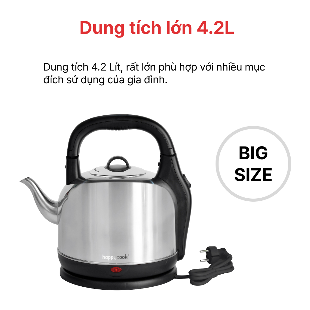 Ảnh ẤM ĐIỆN ĐUN NƯỚC SIÊU TỐC INOX 304 4.2L, HAPPYCOOK 4