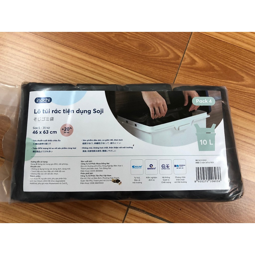 Lô 4 cuộn túi rác tiện dụng có quai màu đen - INOCHI, nhiều màu, size 10L-25L-50L