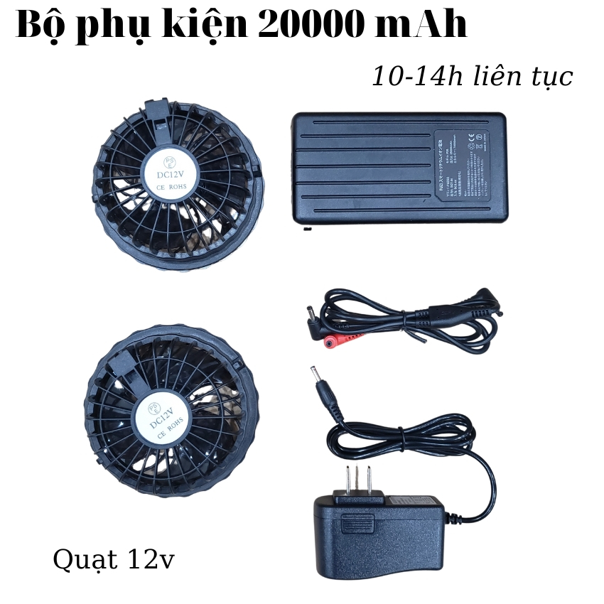 Bộ phụ kiện áo điều hòa pin 20.000mAh, pin quạt áo điều hòa, chạy 10-24 ...