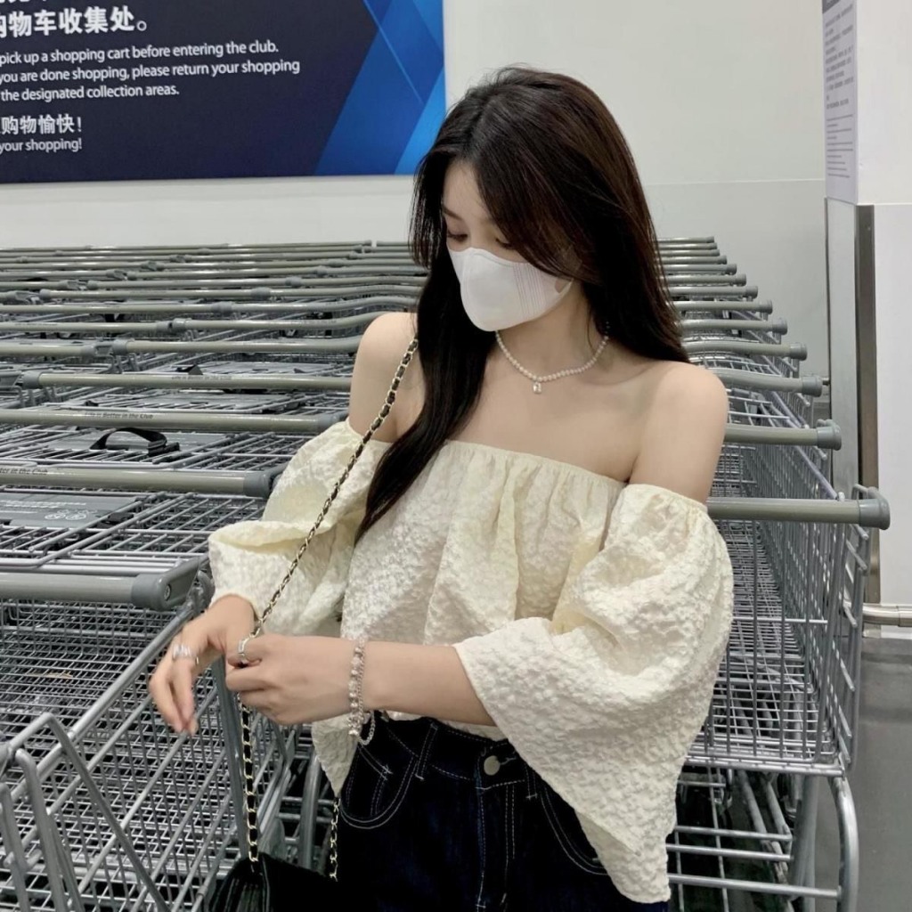 Áo trễ vai tiểu thư dáng babydoll bồng xoè hàng QCCC đi chơi đi biển sang chảnh phong cách Hàn Quốc SP111