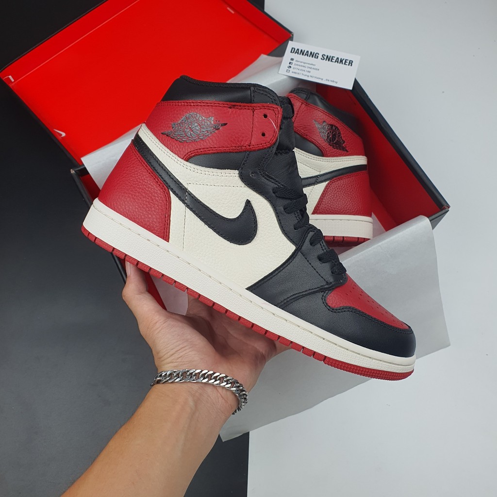 Giay sneaker Jordan 1 High Bred Toe JD1 c cao en b n best quality gia s DANANG SNEAKER