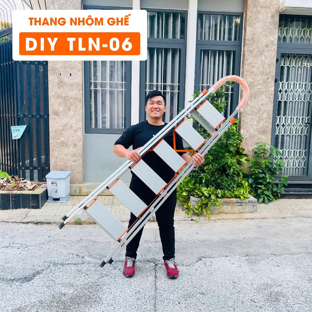 Thang nhôm ghế 6 bậc DIY TLN-06 chiều cao sử dụng tối đa 145cm, tải trọng 150kg