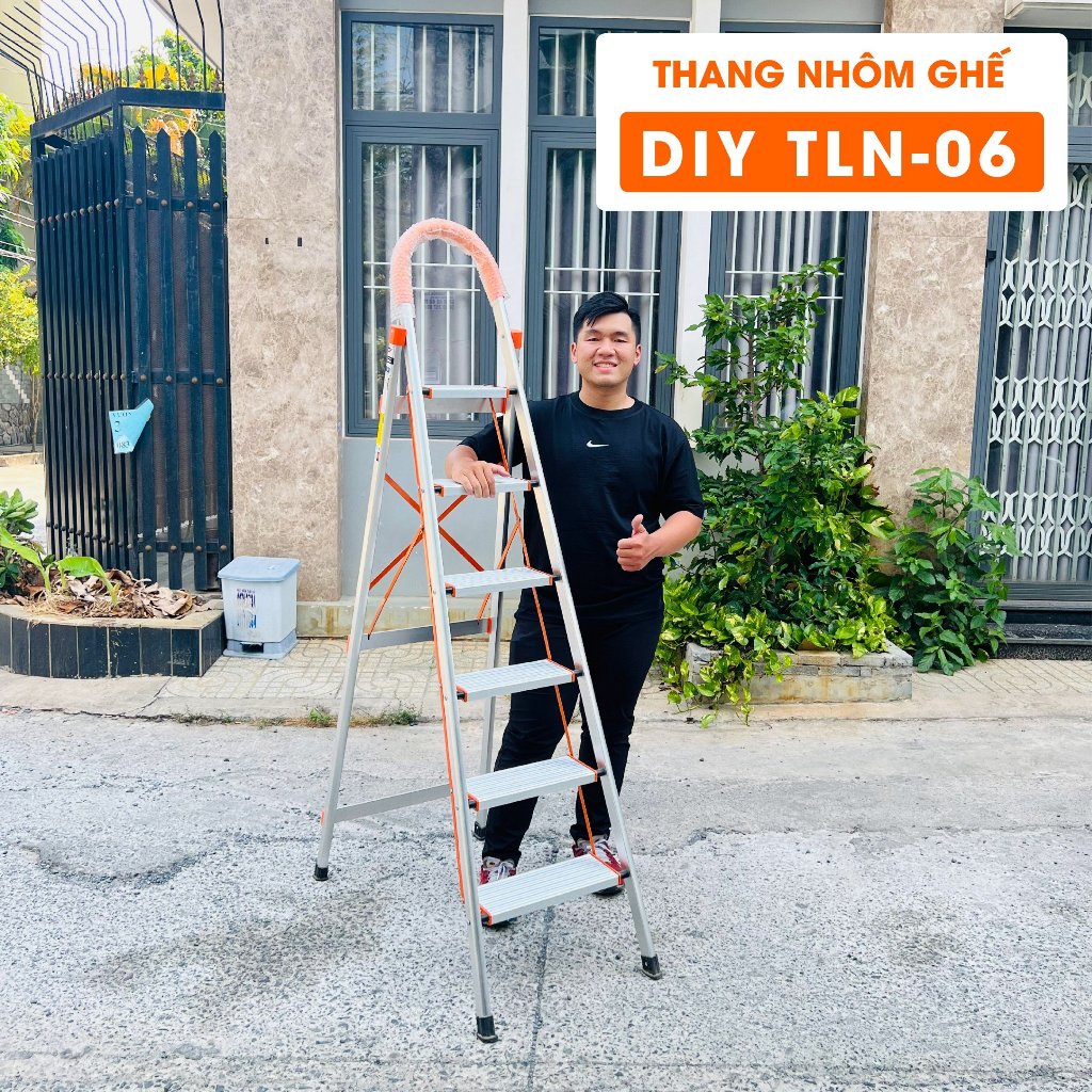 Thang nhôm ghế 6 bậc DIY TLN-06 chiều cao sử dụng tối đa 145cm, tải trọng 150kg