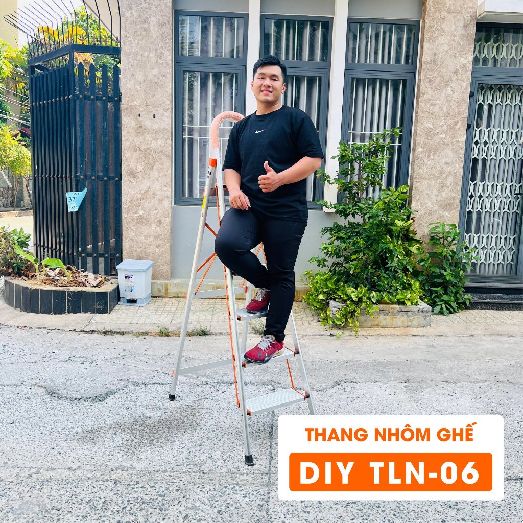 Thang nhôm ghế 6 bậc DIY TLN-06 chiều cao sử dụng tối đa 145cm, tải trọng 150kg