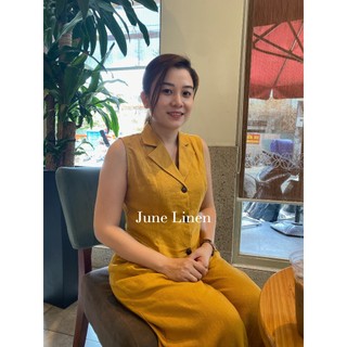 [JUNE LINEN] S17- Bộ quần xếp ly ống rộng 38cm mix áo gile cổ vest. Vải LINEN TƯNG BỐ washed. Ảnh chính chủ.