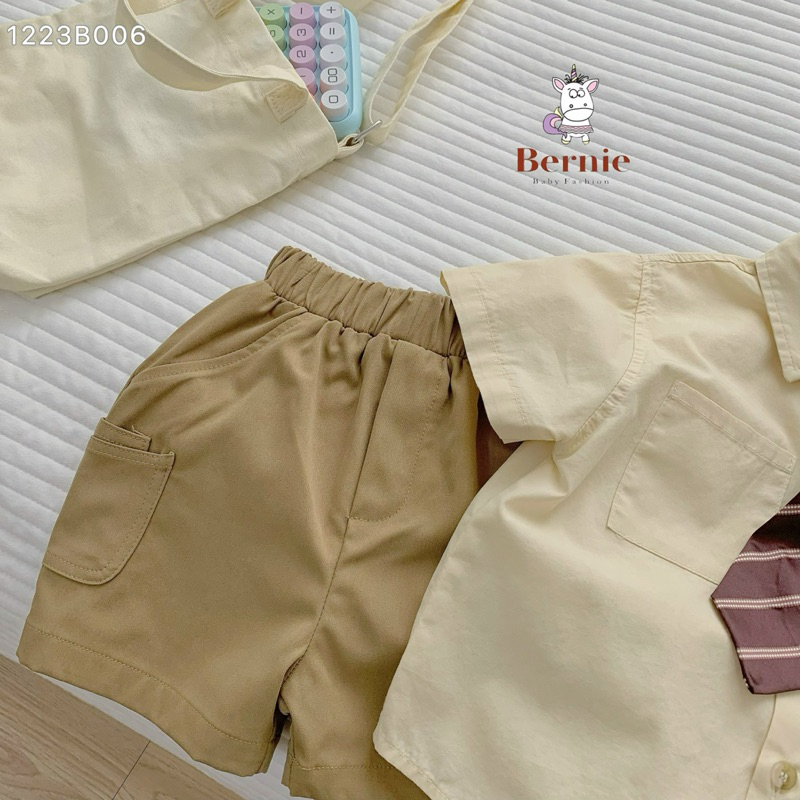 Bộ sơ mi cộc tay kèm cà vạt Bernie cho bé trai bé gái, kiểu dáng basic, chất liệu mềm mại.
