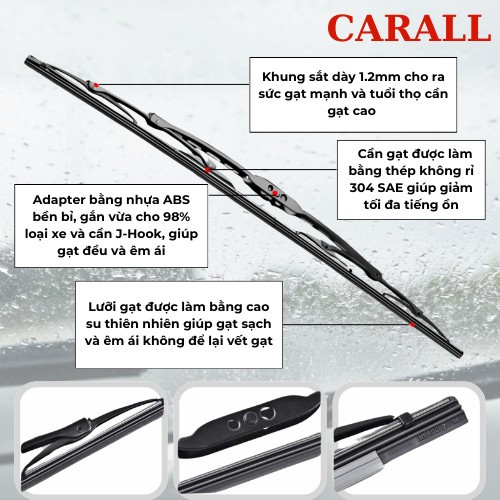 Gạt Mưa Ô Tô Sắt/ Gạt Mưa Xương Sắt/ Cần Gạt Mưa Xương Sắt Cao Cấp - CARALL Phủ Graphite (1 Cây)