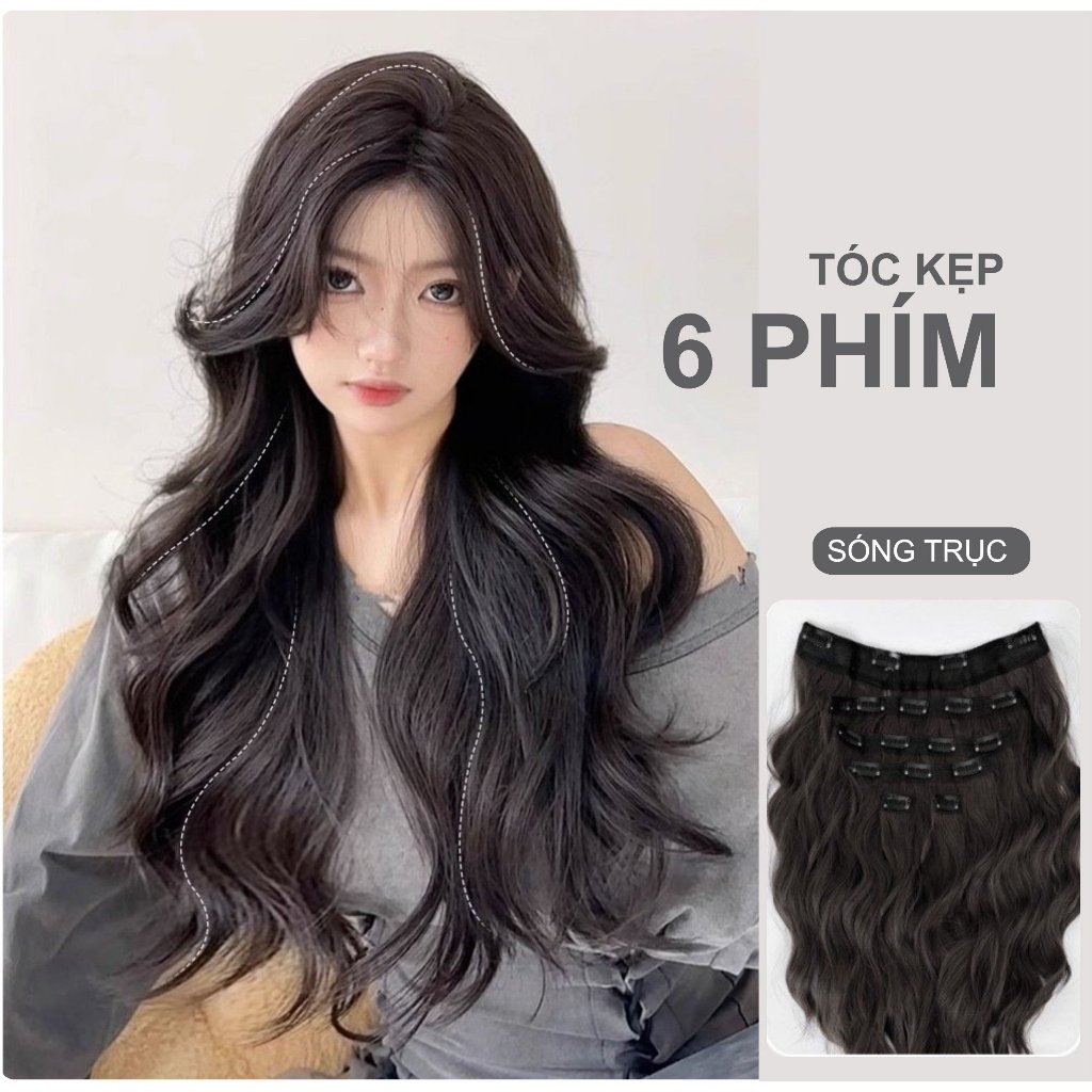 Tóc Kẹp 6 Phím iAn, Tóc Giả Kẹp iAn,Tóc 6 phím thẳng, xoăn, sóng trục, song lơi độ dài 40-50cm