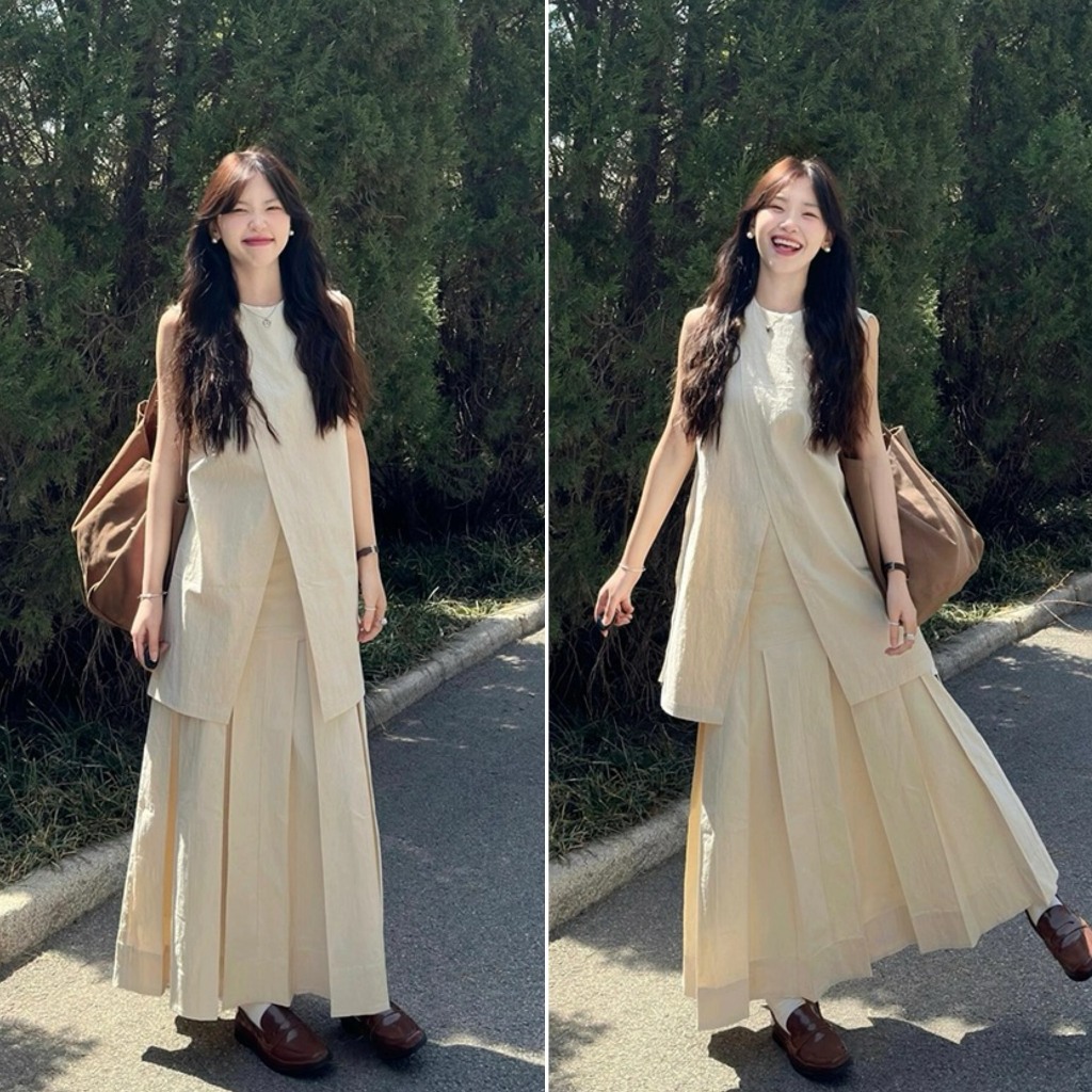( SẴN) Set Váy Xẻ Tà Và Chân Váy Đi Biển Basic Hàn Quốc Váy Nữ | Shopee ...